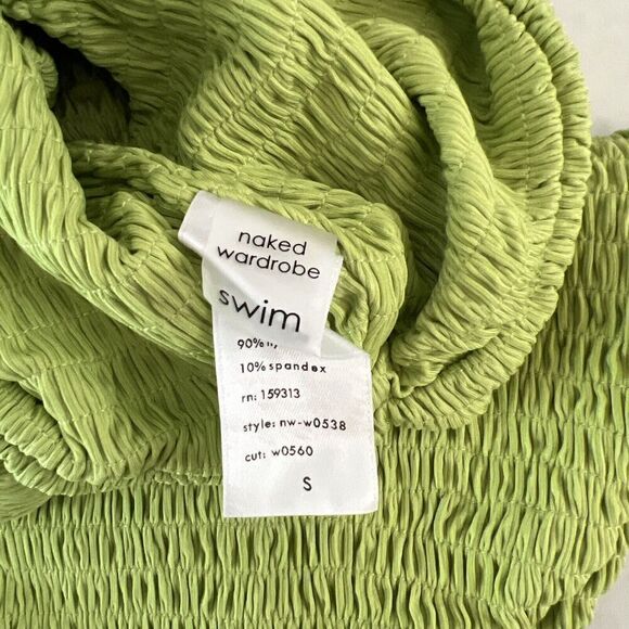 Naked Wardrobe Swim Sz Small 2-Piece Bikini Smocked Bathing Suit Lime Green NIB - Picture 4 of 7